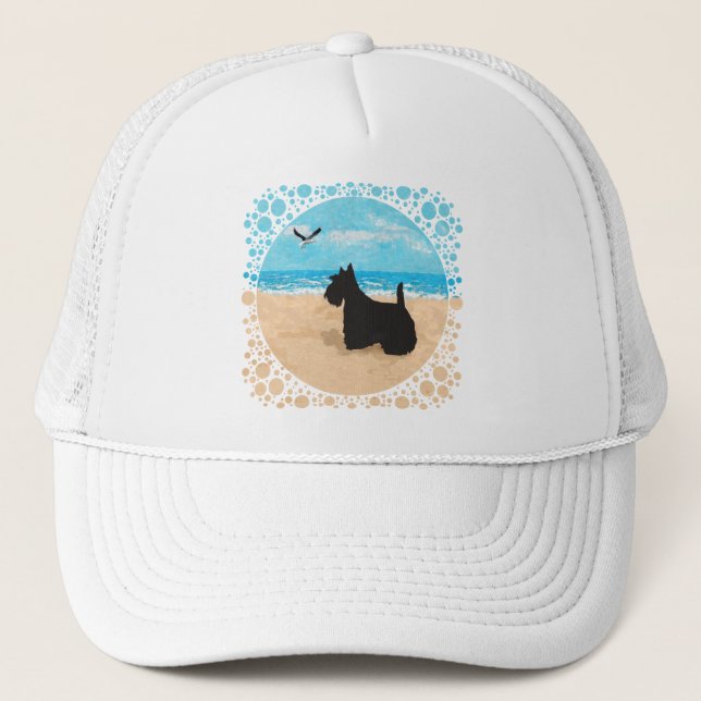 Gorra De Camionero Escocia en la playa con gaviota (Anverso)