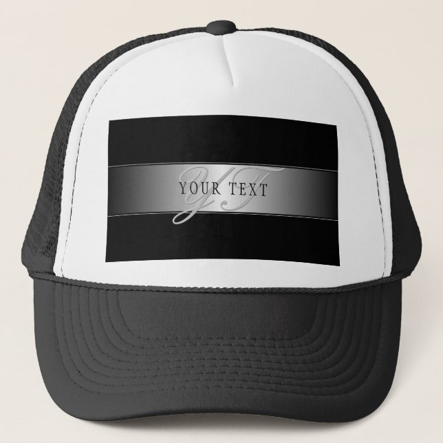 Gorra De Camionero Escritura Elegante Editable En Monograma | Negra (Anverso)