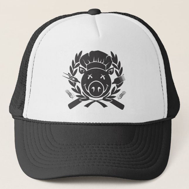 Gorra De Camionero Escudo del Bbq - impresión negra (Anverso)