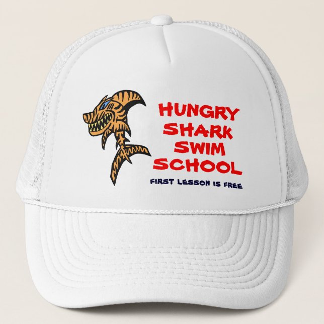 Gorra De Camionero Escuela de natación de tiburón hambrienta (Anverso)