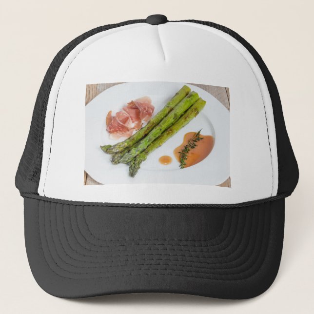 Gorra De Camionero Espárragos verdes con jamón y salsa (Anverso)