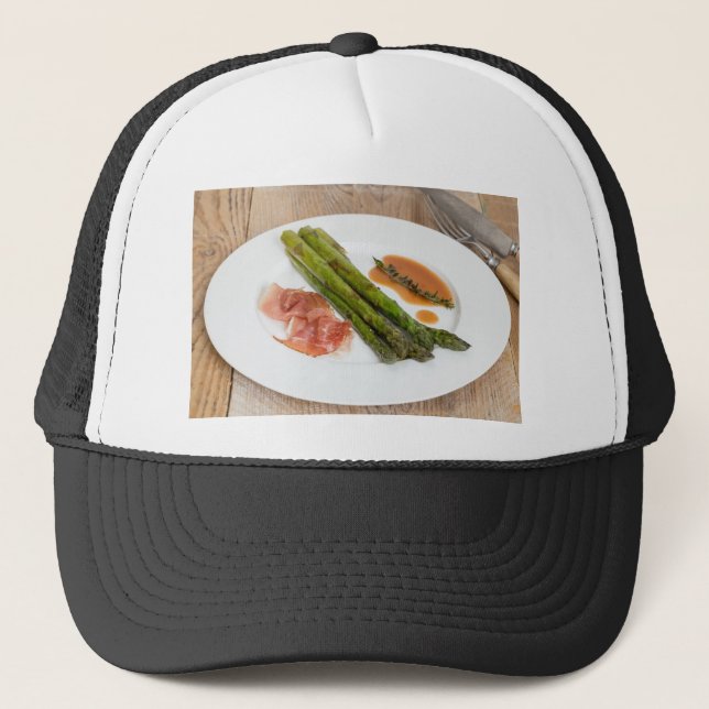 Gorra De Camionero Espárragos verdes con jamón y salsa (Anverso)