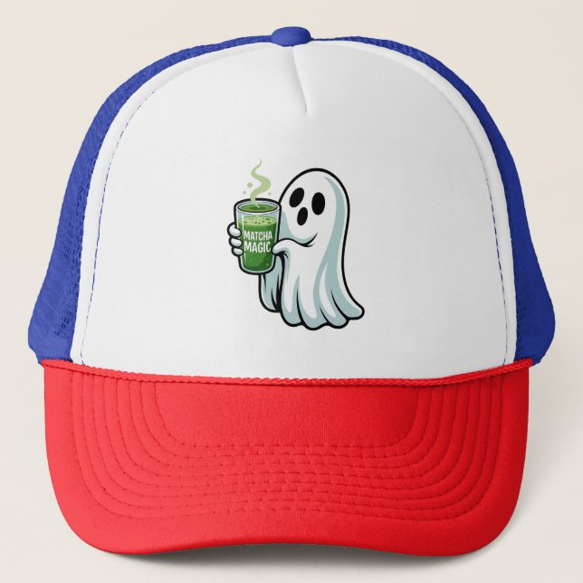 Gorra De Camionero Espeluznante Fantasma Bebiendo Matcha (Anverso)