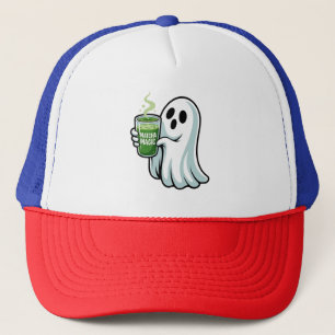 Gorra De Camionero Espeluznante Fantasma Bebiendo Matcha