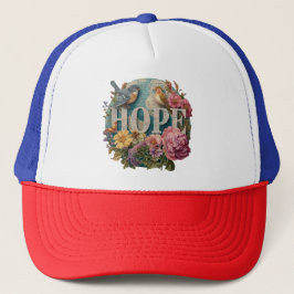 Gorra De Camionero Esperanza Tipografía floral con aves y botánicos