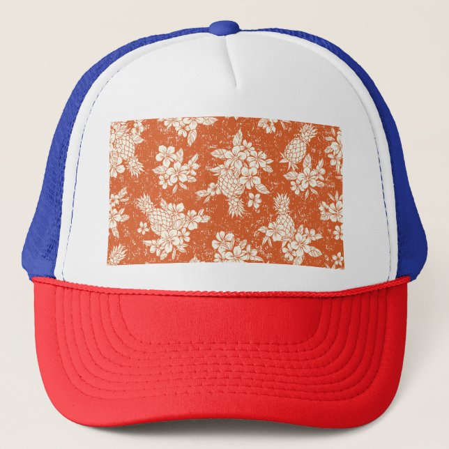 Gorra De Camionero Espíritu Aloha: Armonía Hibiscus-Pineapple. (Anverso)