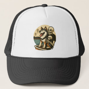 Gorra De Camionero Esqueleto con Perro en Arte de Terror del Lago Emb
