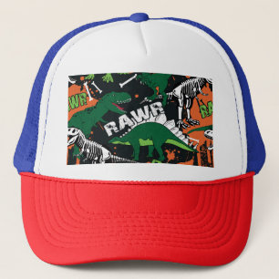 Gorra De Camionero Esqueleto de dinosaurio, patrón ininterrumpido.