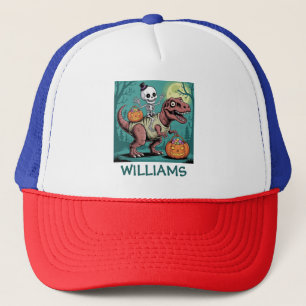 Gorra De Camionero Esqueleto de Halloween Personalizado Montando Dino