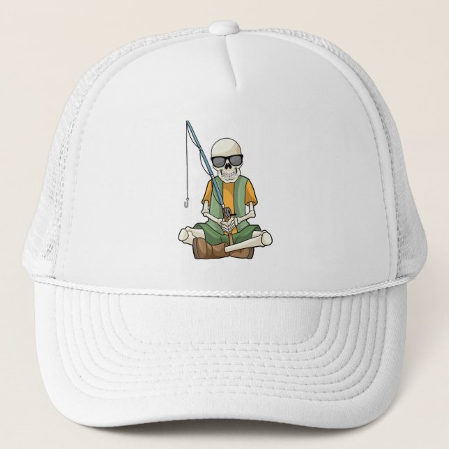 Gorra De Camionero Esqueleto de la pesca con barra de pesca (Anverso)