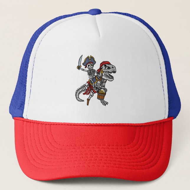 Gorra De Camionero Esqueleto de los dinosaurios piratas de Halloween (Anverso)