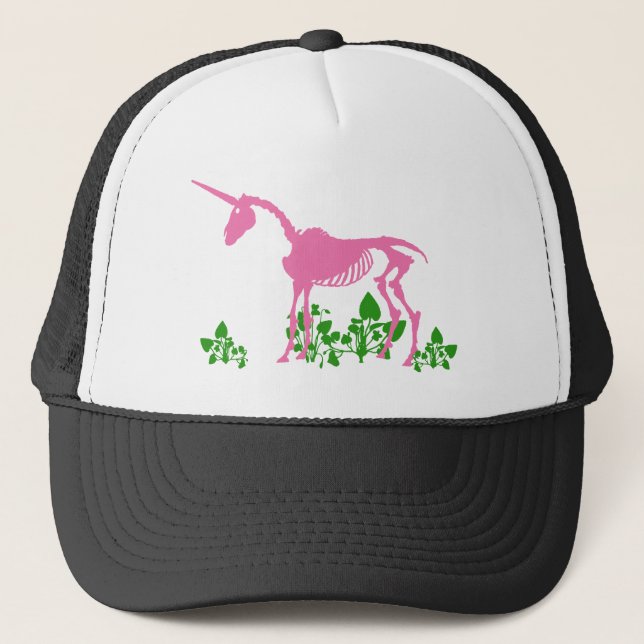 Gorra De Camionero Esqueleto de unicornio rosa (Anverso)