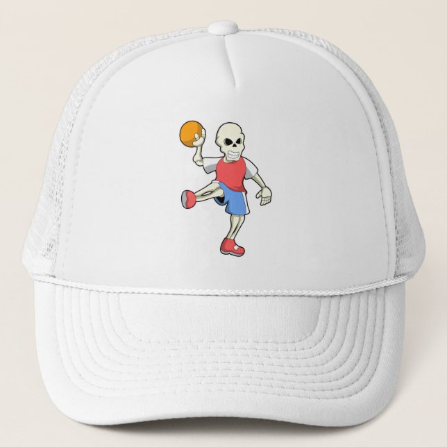 Gorra De Camionero Esqueleto en jugador de balonmano con balonmano (Anverso)