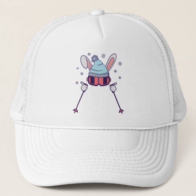 Gorra De Camionero Esquí Conejo con polos de esquí casero (Anverso)