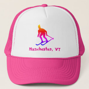 Gorra De Camionero Esquí de montaña verde - Manchester, VT Ski Town