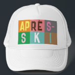 Gorra De Camionero Esquí Retro Après Bloques de Color de Esquí<br><div class="desc">Diseño moderno de postski con temática de esquí, en bloques de colores coloridos y letras de colores. Apertura de esquí alpino, estación de esquí, diseño de la casa de esquí. Maravilloso regalo de diversión para un esquiador en su círculo de amigos, compañeros de trabajo o familia. Diseño artístico de los...</div>
