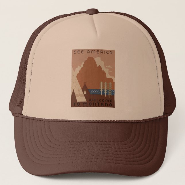 Gorra De Camionero Estado de Montana: tribus indias, montañas, prader (Anverso)