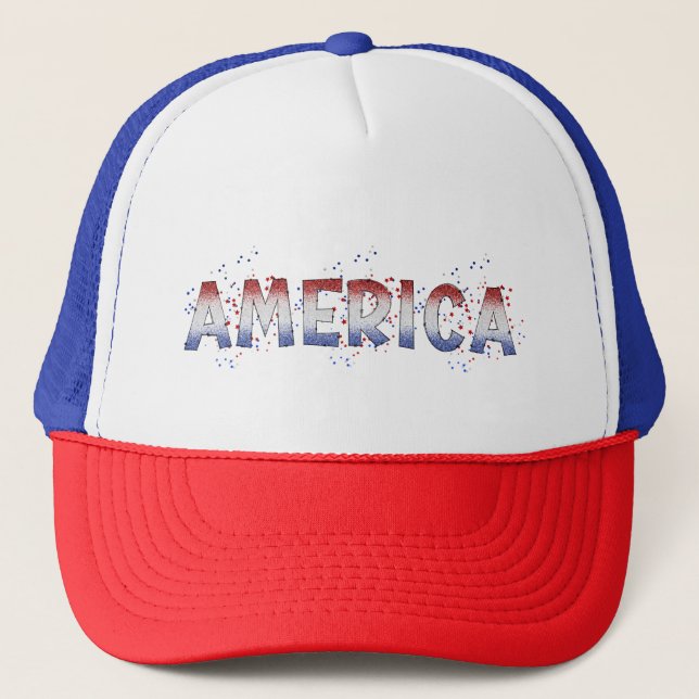 Gorra De Camionero Estados Unidos Patriótico Shimmer Word Art (Anverso)