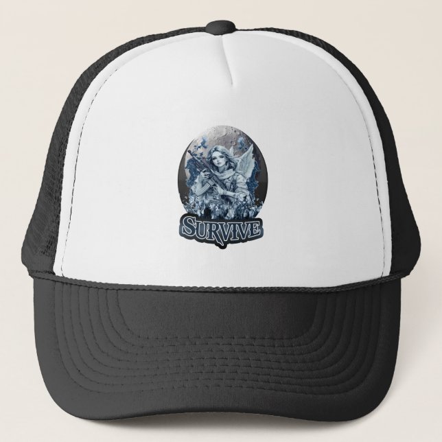 Gorra De Camionero Estampa Anjo – Cyberpunk Guardian Angel - Bone (Anverso)
