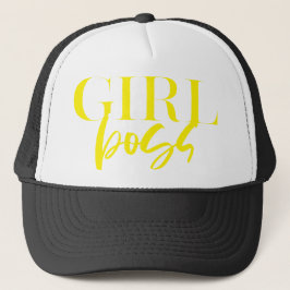 Gorra De Camionero Estándar | Jefe Chica | Texto Amarillo Moderno Ult