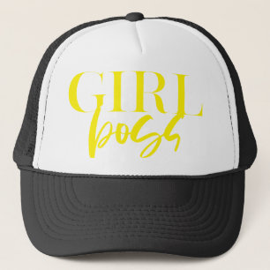 Gorra De Camionero Estándar   Jefe Chica   Texto Amarillo Moderno Ult