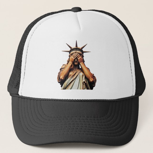 Gorra De Camionero Estatua de la Libertad cubriendo su cara de vergüe (Anverso)