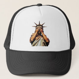 Gorra De Camionero Estatua de la Libertad cubriendo su rostro de verg