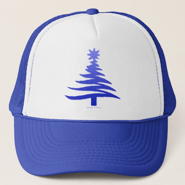 Gorra De Camionero Esténcil de árbol de navidad azul de cobalto (Anverso)