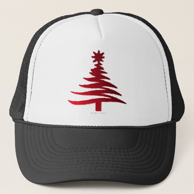 Gorra De Camionero Esténcil moderno de árbol de Navidad Imprimir rojo (Anverso)