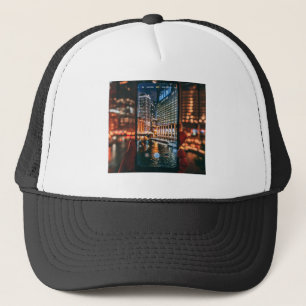 Gorra de camionero estética ciberpunk de noche de 