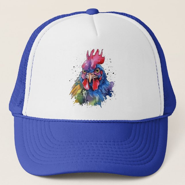 Gorra De Camionero Estilo de acuarela de pollo de gallo de campo (Anverso)