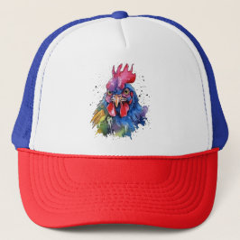 Gorra De Camionero Estilo de acuarela de pollo de gallo de campo