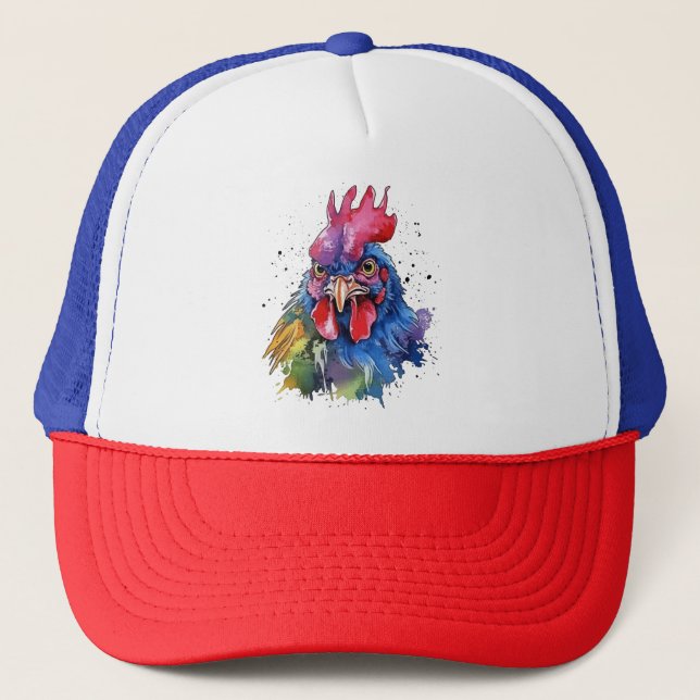 Gorra De Camionero Estilo de acuarela de pollo de gallo de campo (Anverso)