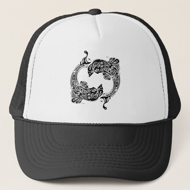 Gorra De Camionero Estilo de delfines blancos y negros (Anverso)