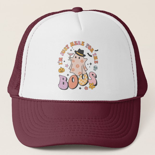 Gorra De Camionero Estoy aquí por el Boos, Retro Groovy Halloween (Anverso)