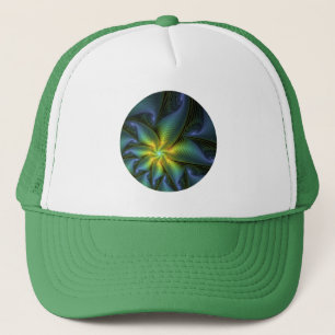 Gorra De Camionero Estrella abstracta, brillante arte azul verde dora