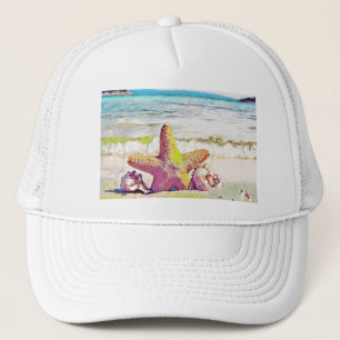 Gorra De Camionero Estrella amarilla rosa de dibujos vintage Seashelt