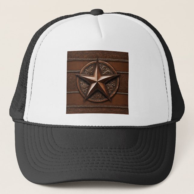 Gorra De Camionero Estrella de Texas Rústica de Cowboy Brown (Anverso)