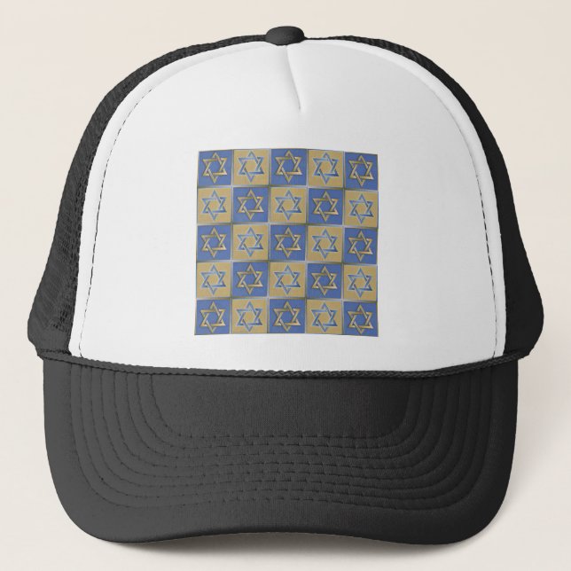 Gorra De Camionero Estrella Judaica De David Metalizado Gold Blue (Anverso)