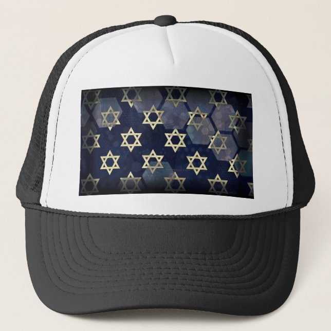 Gorra De Camionero Estrella múltiple Happy Hanukkah de SlipperyJoe de (Anverso)