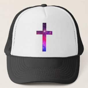 Gorra De Camionero Estrellas Azules Rosadas Cruz Blanca