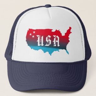 Gorra De Camionero Estrellas blancas y rojas del mapa de Estados Unid