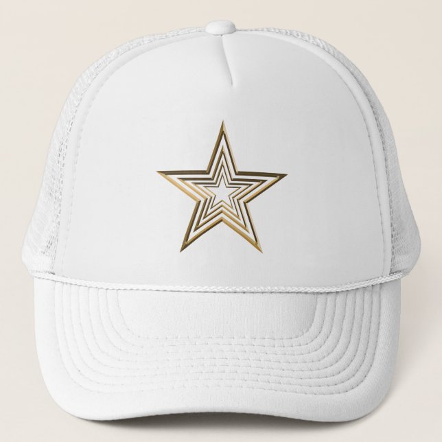 Gorra De Camionero Estrellas doradas patrón moderno blanco frío (Anverso)