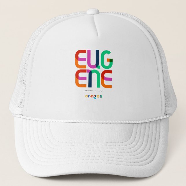 Gorra De Camionero Eugene Oregon Mid Century, Pop Art, (Anverso)