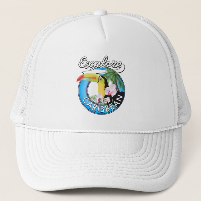 Gorra De Camionero Explora el parche de viaje del Caribe. (Anverso)