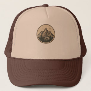 Gorra De Camionero Explora las Cimas – Emblema Vectorial de Montaña