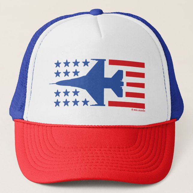 Gorra De Camionero F-16 Viper Fighter Jet Blue Stars Red Stripes (Anverso)
