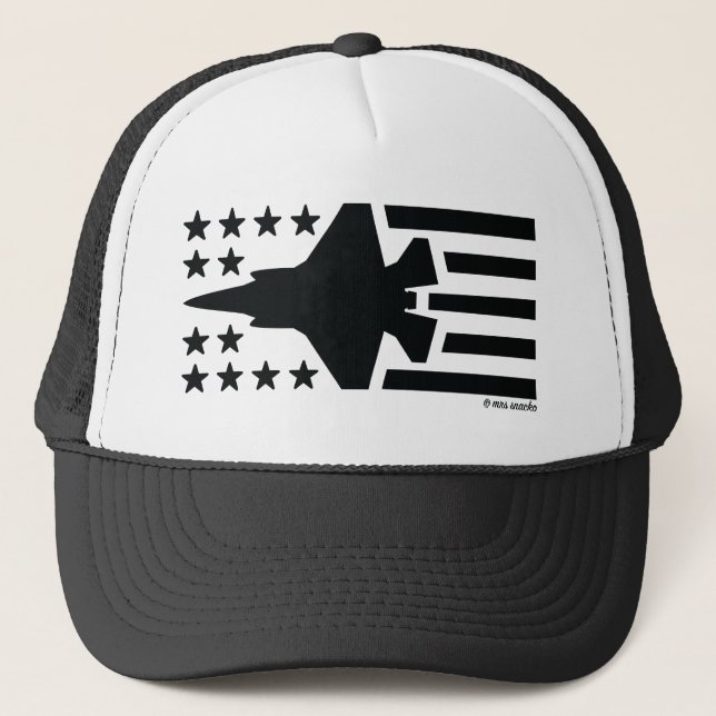 Gorra De Camionero F-35 Luchador Jet Estrellas y rayas negras (Anverso)