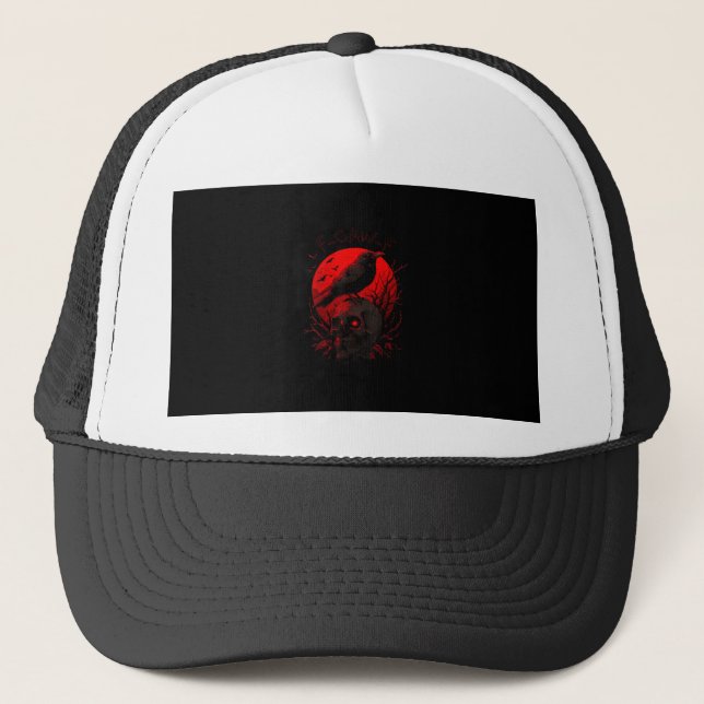 Gorra De Camionero F-Caw-F Crow Funny Bird Red Moon Gothic (Anverso)