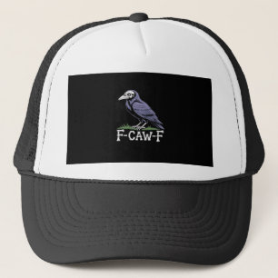 Gorra De Camionero F-Caw-F Texto de hueso Cráneo Cuervo - Humor Macab